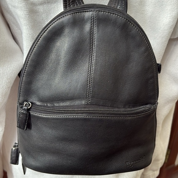 Tignanello backpack  mini backpack leather  black  2 exterior zipper pockets EUC main image 6